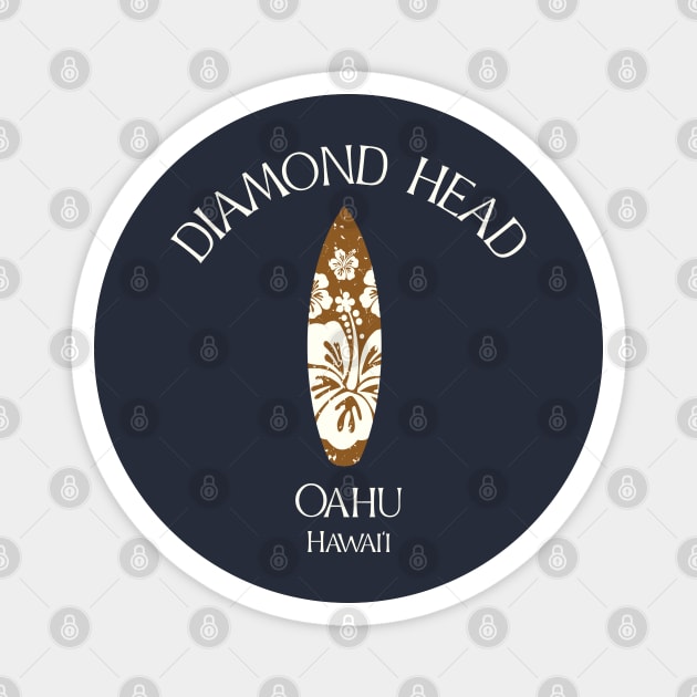 Diamond Head Oahu Honolulu Hawaii Vintage Surfboard Magnet by TGKelly